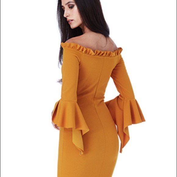 mustard midi dress with sleeves
